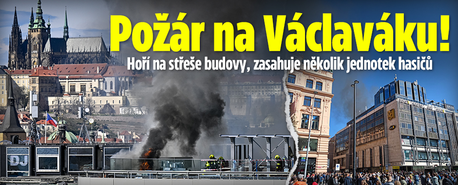 Požár na Václaváku: Hoří na střeše budovy!